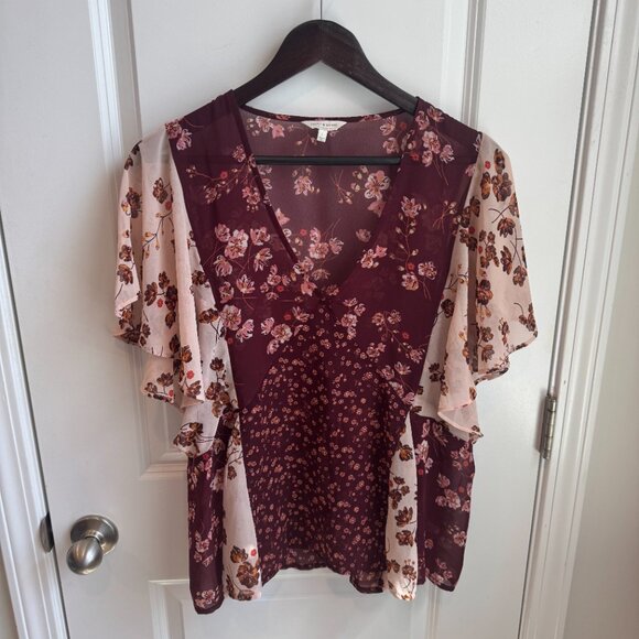 Lucky Brand Mixed Floral Flowy Blouse Top Large Women's Shirt - Picture 3 of 8